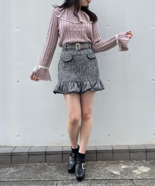 TITTY&CO.（ティティーアンドコー）の「ヘムフリルツイードスカート（スカート・レディース・オフホワイト/ブラック/グレー・SMALL/MEDIUM）」の19枚目の写真