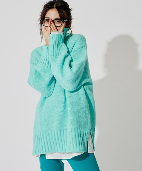 Auntie Rosa Holiday（アンティローザホリデー）の「ミドルゲージカラータートルBIGニット（ニット/セーター・レディース・ライトグレー/ライトブルー/ピンク/グリーン・FREE）」の8枚目の写真