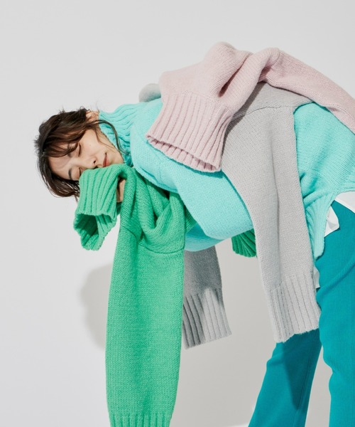 Auntie Rosa Holiday（アンティローザホリデー）の「ミドルゲージカラータートルBIGニット（ニット/セーター・レディース・ライトグレー/ライトブルー/ピンク/グリーン・FREE）」の12枚目の写真