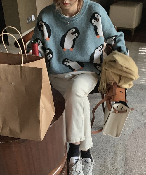 aimoha(アイモハ)の「かわいいペンギン柄ニットセーター(ニット/セーター・レディース・ブルー/グリーン・FREE)」の19枚目の写真