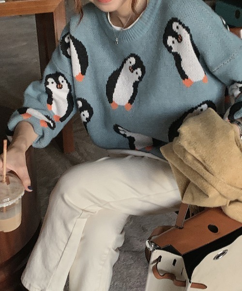 aimoha(アイモハ)の「かわいいペンギン柄ニットセーター(ニット/セーター・レディース・ブルー/グリーン・FREE)」の17枚目の写真