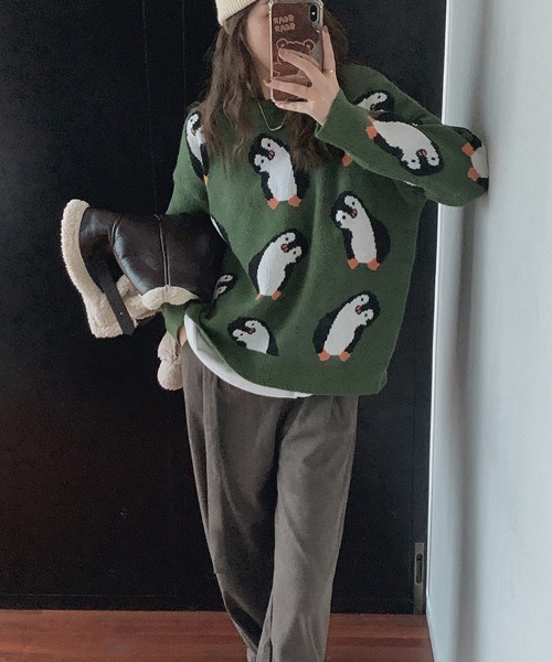 aimoha(アイモハ)の「かわいいペンギン柄ニットセーター(ニット/セーター・レディース・ブルー/グリーン・FREE)」の14枚目の写真