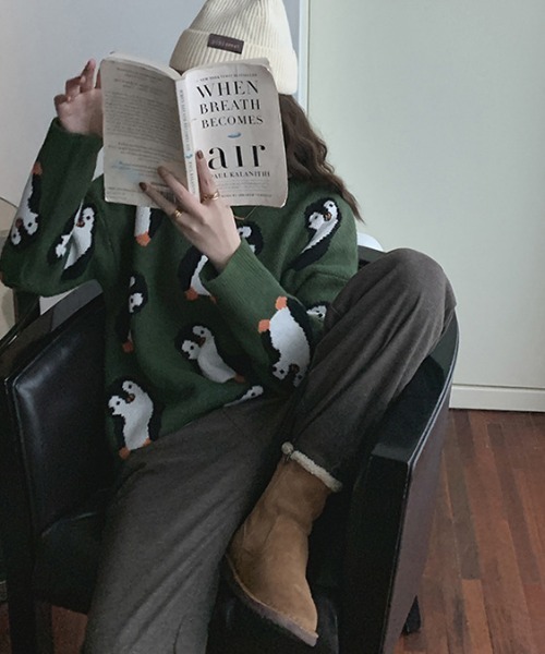 aimoha(アイモハ)の「かわいいペンギン柄ニットセーター(ニット/セーター・レディース・ブルー/グリーン・FREE)」の11枚目の写真