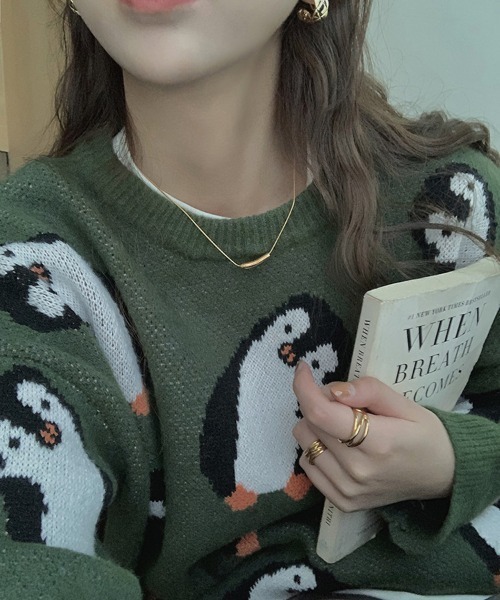 aimoha(アイモハ)の「かわいいペンギン柄ニットセーター(ニット/セーター・レディース・ブルー/グリーン・FREE)」の8枚目の写真