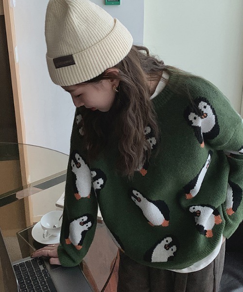 aimoha(アイモハ)の「かわいいペンギン柄ニットセーター(ニット/セーター・レディース・ブルー/グリーン・FREE)」の9枚目の写真