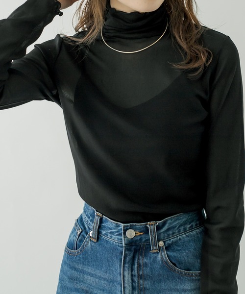 mystic（ミスティック）の「チュールメロウハイネックプルオーバー（Tシャツ/カットソー・レディース・ライトグレー/ブラック/イエロー/アイボリー・FREE）」の3枚目の写真