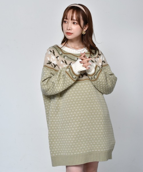 ems excite（エムズエキサイト）の「花柄求心ジャガードニット（ニット/セーター・レディース・ホワイト系その他/グリーン系その他/レッド系その他・FREE）」の2枚目の写真