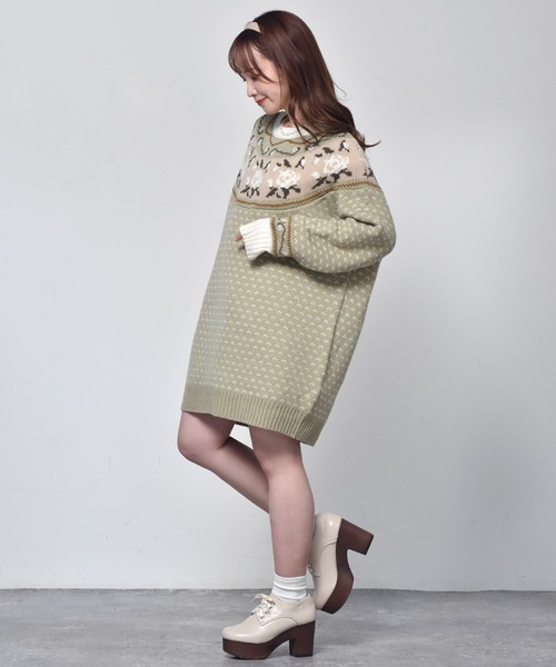 ems excite（エムズエキサイト）の「花柄求心ジャガードニット（ニット/セーター・レディース・ホワイト系その他/グリーン系その他/レッド系その他・FREE）」の12枚目の写真