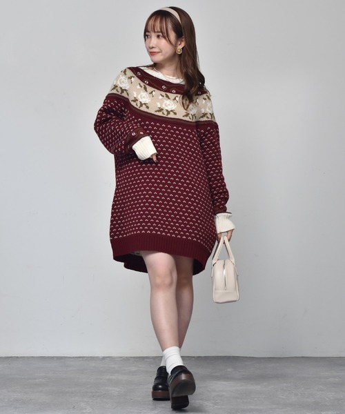 ems excite（エムズエキサイト）の「花柄求心ジャガードニット（ニット/セーター・レディース・ホワイト系その他/グリーン系その他/レッド系その他・FREE）」の9枚目の写真