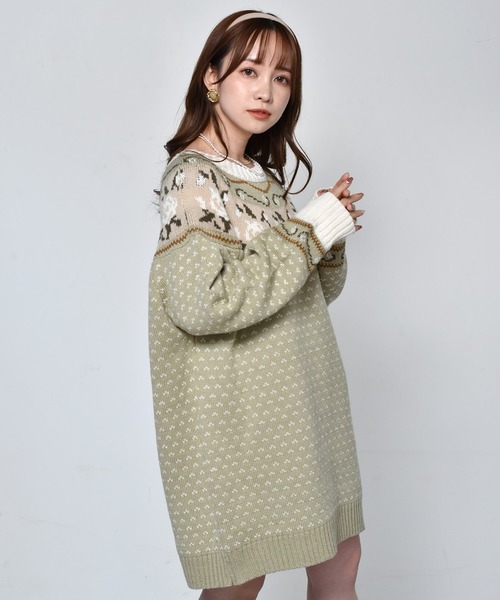 ems excite（エムズエキサイト）の「花柄求心ジャガードニット（ニット/セーター・レディース・ホワイト系その他/グリーン系その他/レッド系その他・FREE）」の6枚目の写真