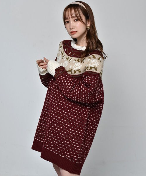 ems excite（エムズエキサイト）の「花柄求心ジャガードニット（ニット/セーター・レディース・ホワイト系その他/グリーン系その他/レッド系その他・FREE）」の16枚目の写真