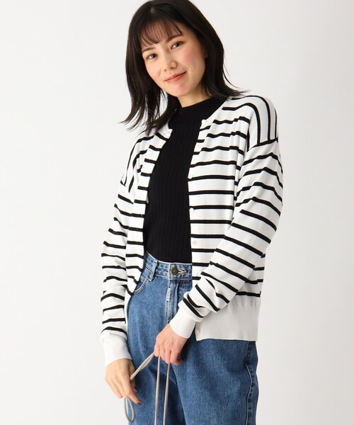 SOUP（スープ）の「◆【洗える/吸湿発熱・ソリストヒート(R)】クルーネックカーディガン（カーディガン/ボレロ・レディース・チャコールグレー/ライトグレー/ブラック/ダークグリーン/オフホワイト/サックスブルー/ブルー/ライトグリーン/サンドベージュ/ベビーピンク/ホワイト系5/ブラック系2/レッド系1/ゴールド系2・11/09）」の3枚目の写真