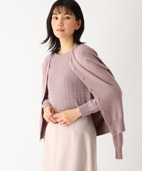 SOUP（スープ）の「◆【洗える/吸湿発熱・ソリストヒート(R)】クルーネックカーディガン（カーディガン/ボレロ・レディース・チャコールグレー/ライトグレー/ブラック/ダークグリーン/オフホワイト/サックスブルー/ブルー/ライトグリーン/サンドベージュ/ベビーピンク/ホワイト系5/ブラック系2/レッド系1/ゴールド系2・11/09）」の13枚目の写真