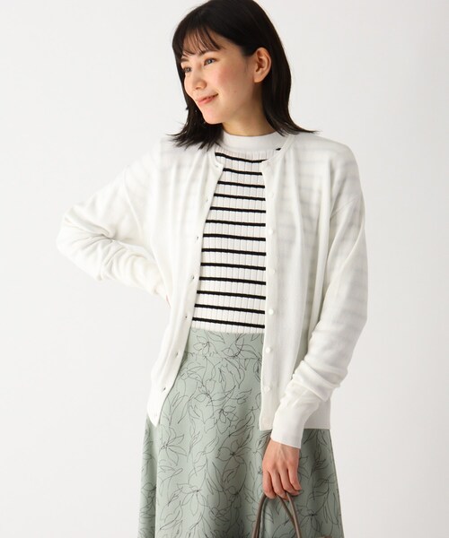 SOUP（スープ）の「◆【洗える/吸湿発熱・ソリストヒート(R)】クルーネックカーディガン（カーディガン/ボレロ・レディース・チャコールグレー/ライトグレー/ブラック/ダークグリーン/オフホワイト/サックスブルー/ブルー/ライトグリーン/サンドベージュ/ベビーピンク/ホワイト系5/ブラック系2/レッド系1/ゴールド系2・11/09）」の2枚目の写真