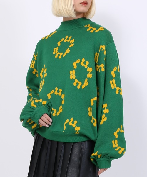 PUNYUS（プニュズ）の「サークルロゴジャガードニット（ニット/セーター・レディース・ブラック/ピンク/オレンジ/グリーン・1/2/4/3）」の3枚目の写真