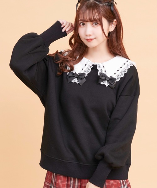Secret Honey(シークレットハニー)の「フリルセーラー裏起毛トップス(Tシャツ/カットソー・レディース・ピンク/グレー/ブラック/ホワイト・FREE)」の2枚目の写真