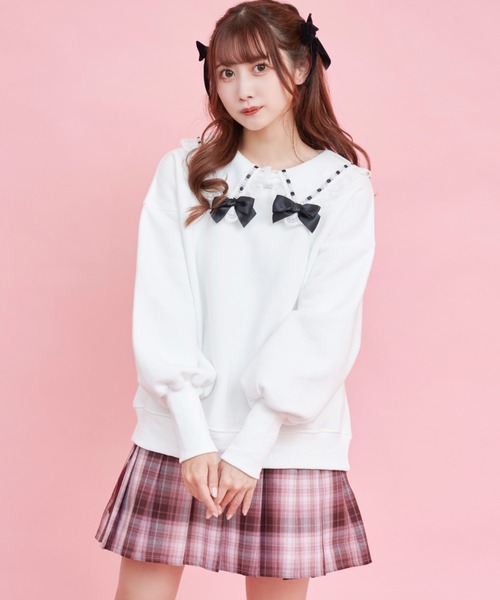 Secret Honey(シークレットハニー)の「フリルセーラー裏起毛トップス(Tシャツ/カットソー・レディース・ピンク/グレー/ブラック/ホワイト・FREE)」の6枚目の写真