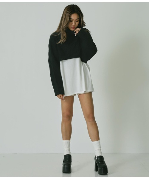 ANAP（アナップ）の「ケーブルクロップドニット（ニット/セーター・レディース・ブラック/ベージュ・FREE）」の3枚目の写真