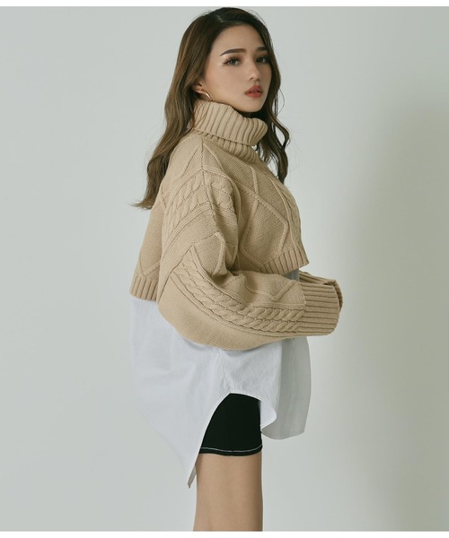 ANAP（アナップ）の「ケーブルクロップドニット（ニット/セーター・レディース・ブラック/ベージュ・FREE）」の4枚目の写真