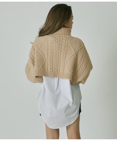 ANAP（アナップ）の「ケーブルクロップドニット（ニット/セーター・レディース・ブラック/ベージュ・FREE）」の5枚目の写真