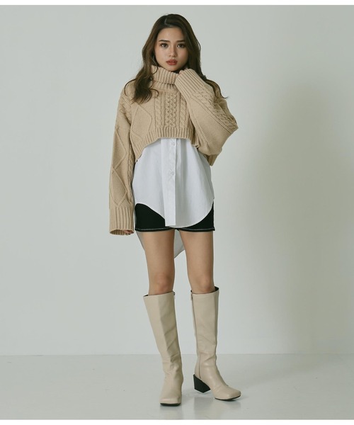 ANAP（アナップ）の「ケーブルクロップドニット（ニット/セーター・レディース・ブラック/ベージュ・FREE）」の6枚目の写真