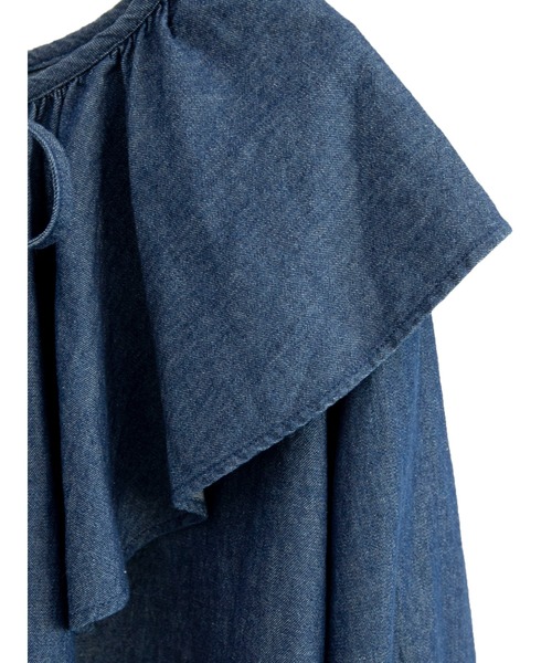 Green　Parks（グリーンパークス）の「デニムラッフル衿ブラウス＊（シャツ/ブラウス・レディース・インディゴブルー・FREE）」の3枚目の写真