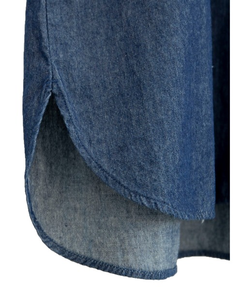 Green　Parks（グリーンパークス）の「デニムラッフル衿ブラウス＊（シャツ/ブラウス・レディース・インディゴブルー・FREE）」の6枚目の写真