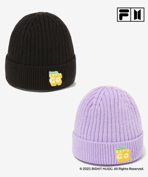 DRESKIP（ドレスキップ）の「◆【FILA×BTS】 Dynamite ビーニー【2点セット】（ニットキャップ/ビーニー・レディース・ブラック/ライトパープル/ブラック系3・00）」の2枚目の写真