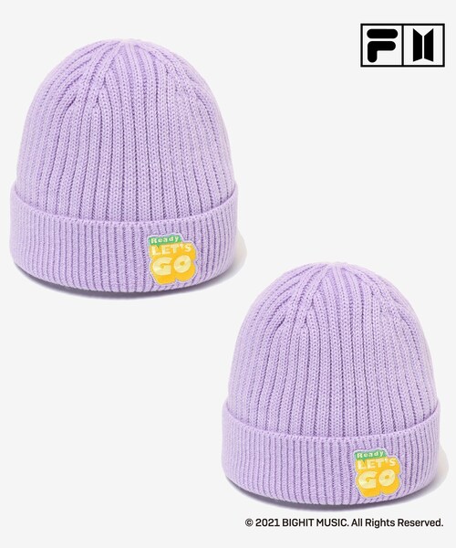 DRESKIP（ドレスキップ）の「◆【FILA×BTS】 Dynamite ビーニー【2点セット】（ニットキャップ/ビーニー・レディース・ブラック/ライトパープル/ブラック系3・00）」の3枚目の写真