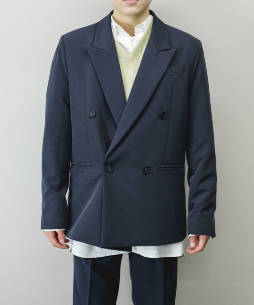 Chikashitsu +（チカシツプラス）の「【Chikashitsu +/チカシツプラス】set up double jacket/セットアップ対応 ダブルジャケット ジャケット オーバーサイズジャケット ビッグサイズジャケット（テーラードジャケット・メンズ・ブラック/ブラウン/グレー・M）」の3枚目の写真