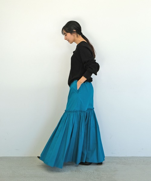 AKTE(アクテ)の「コットンロングスカート(スカート・レディース・ブラック/オレンジ/ブルー・FREE)」の8枚目の写真