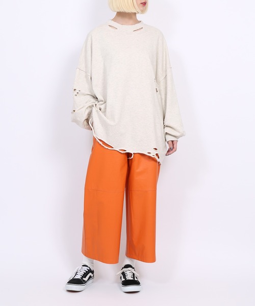 PUNYUS（プニュズ）の「ダメージスウェット（スウェット・レディース・ピンク/オートミール/スミクロ・4/3）」の2枚目の写真