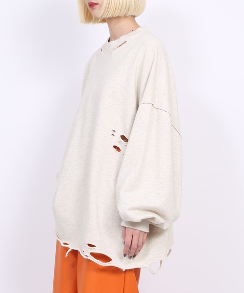 PUNYUS（プニュズ）の「ダメージスウェット（スウェット・レディース・ピンク/オートミール/スミクロ・4/3）」の12枚目の写真