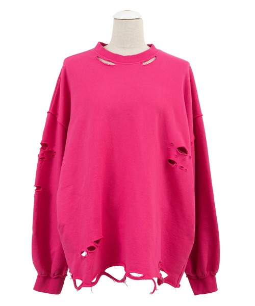 PUNYUS（プニュズ）の「ダメージスウェット（スウェット・レディース・ピンク/オートミール/スミクロ・4/3）」の7枚目の写真