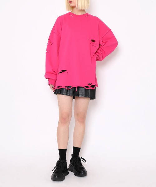 PUNYUS（プニュズ）の「ダメージスウェット（スウェット・レディース・ピンク/オートミール/スミクロ・4/3）」の4枚目の写真