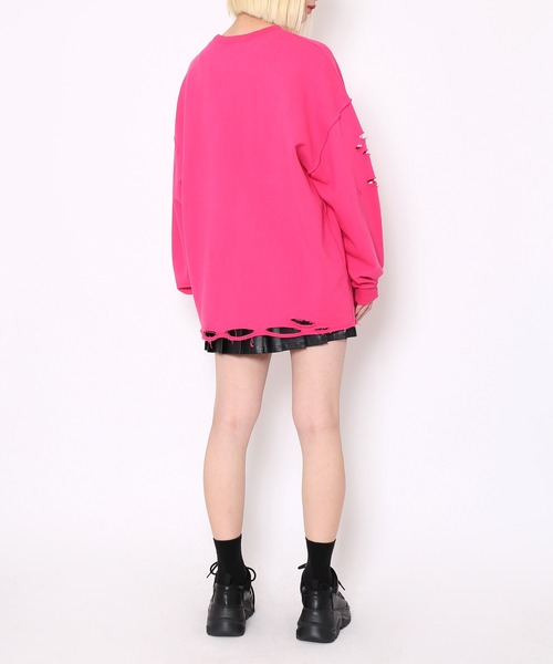 PUNYUS（プニュズ）の「ダメージスウェット（スウェット・レディース・ピンク/オートミール/スミクロ・4/3）」の6枚目の写真