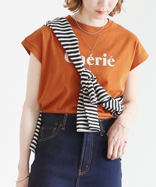 reca（レカ）の「フレンチスリーブロゴT（Tシャツ/カットソー・レディース・チャコールグレー/ブラック/オフホワイト/オレンジ/グリーン/グリーン系その他・MEDIUM）」の6枚目の写真