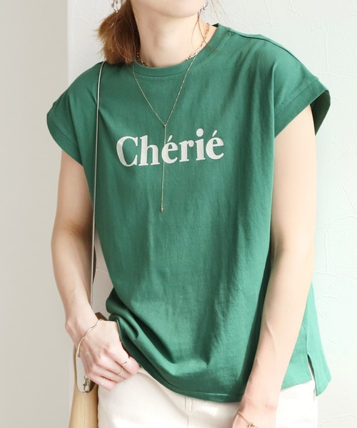 reca（レカ）の「フレンチスリーブロゴT（Tシャツ/カットソー・レディース・チャコールグレー/ブラック/オフホワイト/オレンジ/グリーン/グリーン系その他・MEDIUM）」の4枚目の写真