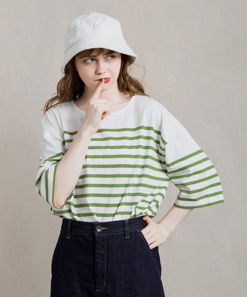 MUHET（ミュエータ）の「パネルボーダーTシャツ（Tシャツ/カットソー・レディース・オレンジ/グリーン・MEDIUM/X-LARGE）」の2枚目の写真