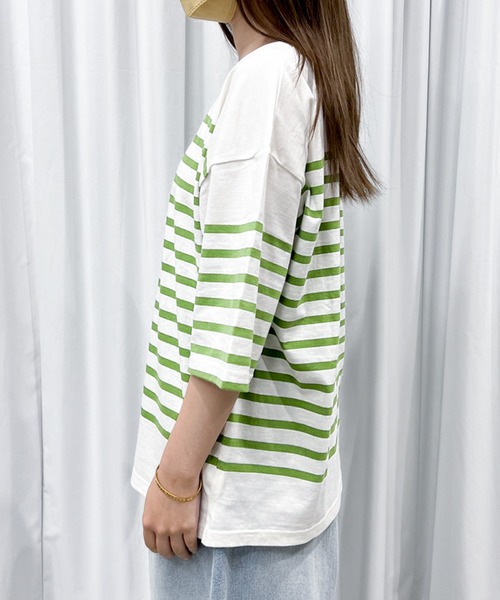 MUHET（ミュエータ）の「パネルボーダーTシャツ（Tシャツ/カットソー・レディース・オレンジ/グリーン・MEDIUM/X-LARGE）」の10枚目の写真