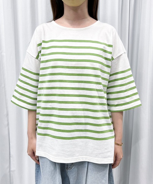 MUHET（ミュエータ）の「パネルボーダーTシャツ（Tシャツ/カットソー・レディース・オレンジ/グリーン・MEDIUM/X-LARGE）」の9枚目の写真