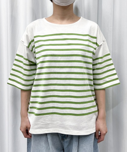 MUHET（ミュエータ）の「パネルボーダーTシャツ（Tシャツ/カットソー・レディース・オレンジ/グリーン・MEDIUM/X-LARGE）」の11枚目の写真