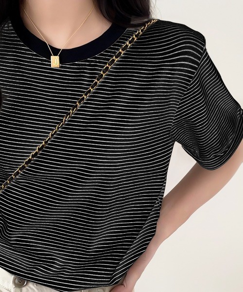 Chaco closet（チャコ クローゼット）の「ボーダーリンガーＴシャツ（Tシャツ/カットソー・レディース・ブラック/グリーン/イエロー/ブラック系・FREE）」の2枚目の写真