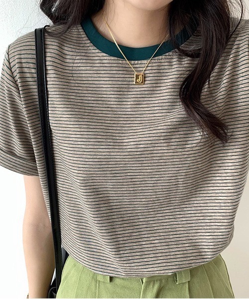 Chaco closet（チャコ クローゼット）の「ボーダーリンガーＴシャツ（Tシャツ/カットソー・レディース・ブラック/グリーン/イエロー/ブラック系・FREE）」の3枚目の写真