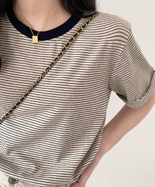 Chaco closet（チャコ クローゼット）の「ボーダーリンガーＴシャツ（Tシャツ/カットソー・レディース・ブラック/グリーン/イエロー/ブラック系・FREE）」の5枚目の写真