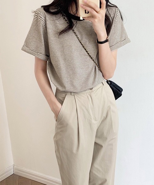 Chaco closet（チャコ クローゼット）の「ボーダーリンガーＴシャツ（Tシャツ/カットソー・レディース・ブラック/グリーン/イエロー/ブラック系・FREE）」の8枚目の写真