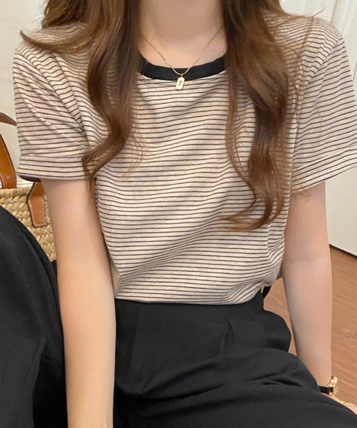 Chaco closet（チャコ クローゼット）の「ボーダーリンガーＴシャツ（Tシャツ/カットソー・レディース・ブラック/グリーン/イエロー/ブラック系・FREE）」の9枚目の写真