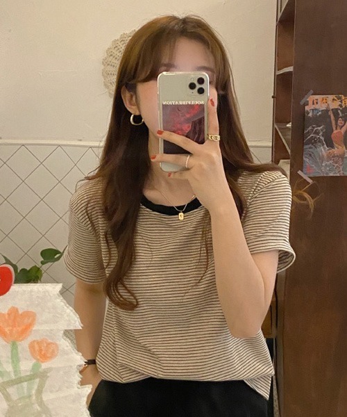 Chaco closet（チャコ クローゼット）の「ボーダーリンガーＴシャツ（Tシャツ/カットソー・レディース・ブラック/グリーン/イエロー/ブラック系・FREE）」の18枚目の写真