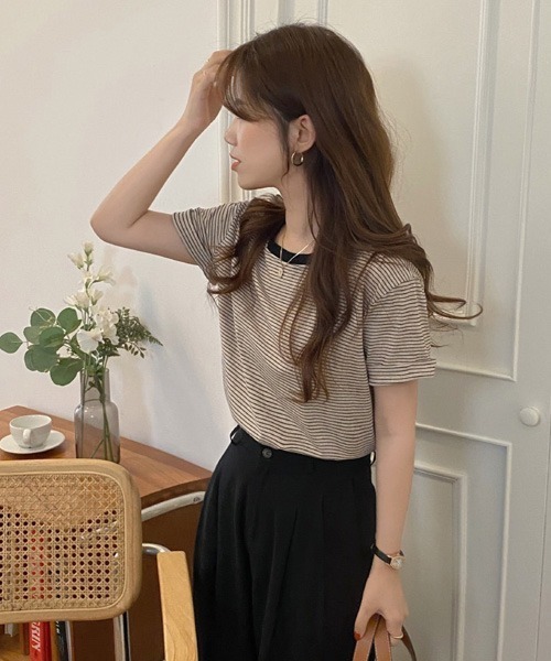 Chaco closet（チャコ クローゼット）の「ボーダーリンガーＴシャツ（Tシャツ/カットソー・レディース・ブラック/グリーン/イエロー/ブラック系・FREE）」の19枚目の写真