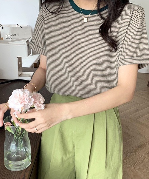 Chaco closet（チャコ クローゼット）の「ボーダーリンガーＴシャツ（Tシャツ/カットソー・レディース・ブラック/グリーン/イエロー/ブラック系・FREE）」の21枚目の写真